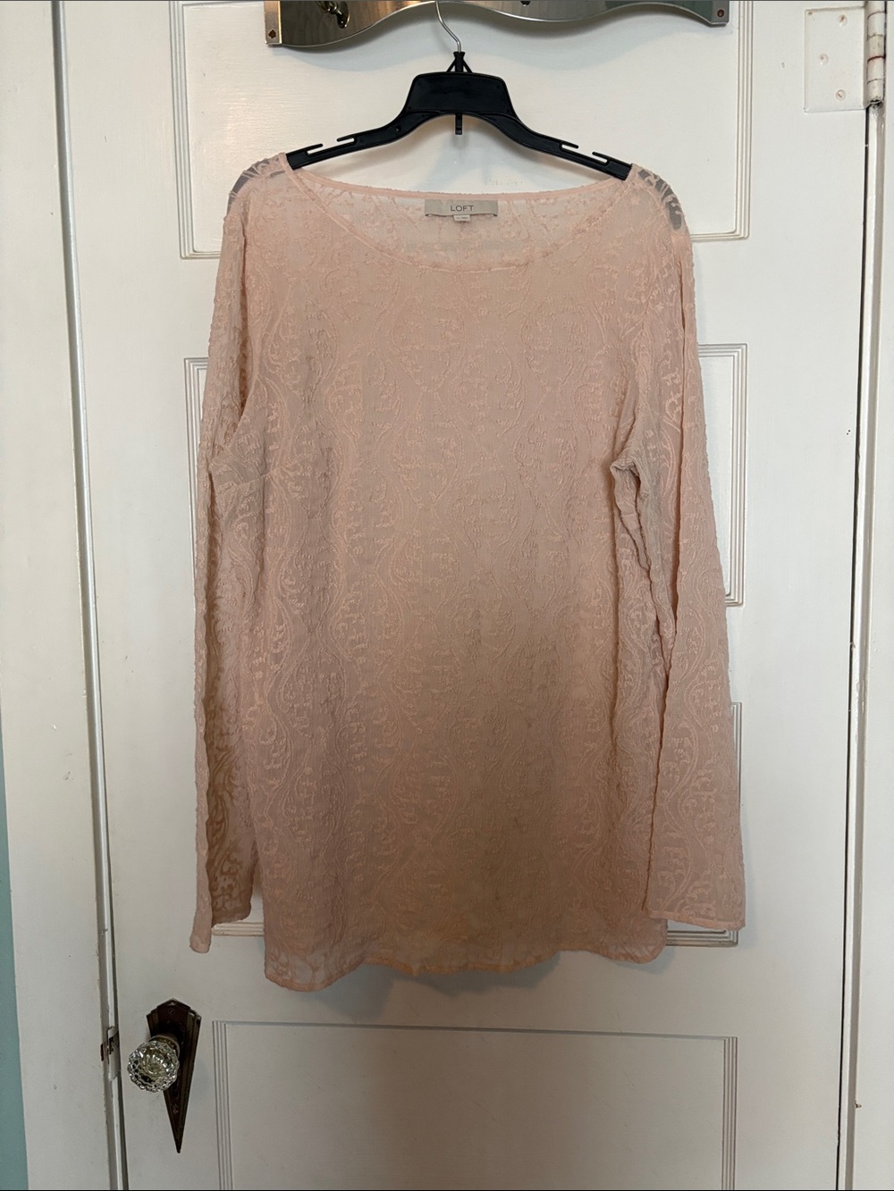 LOFT Pale Blush Lace Long-Sleeve Tunic Size XL